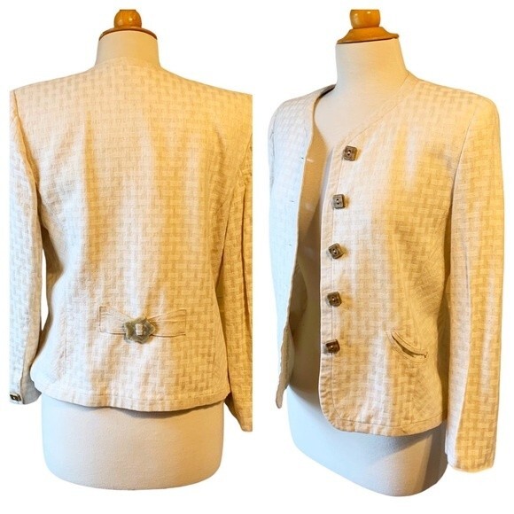 Vintage Cream Linen Viscose Blazer with Bone Buttons Made in West Germany - 10 - Picture 1 of 7